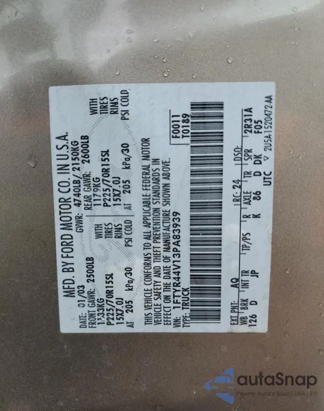 2003 Ford Ranger Super Cab из США, поврежденный, VIN 1FTYR44V13PA83939